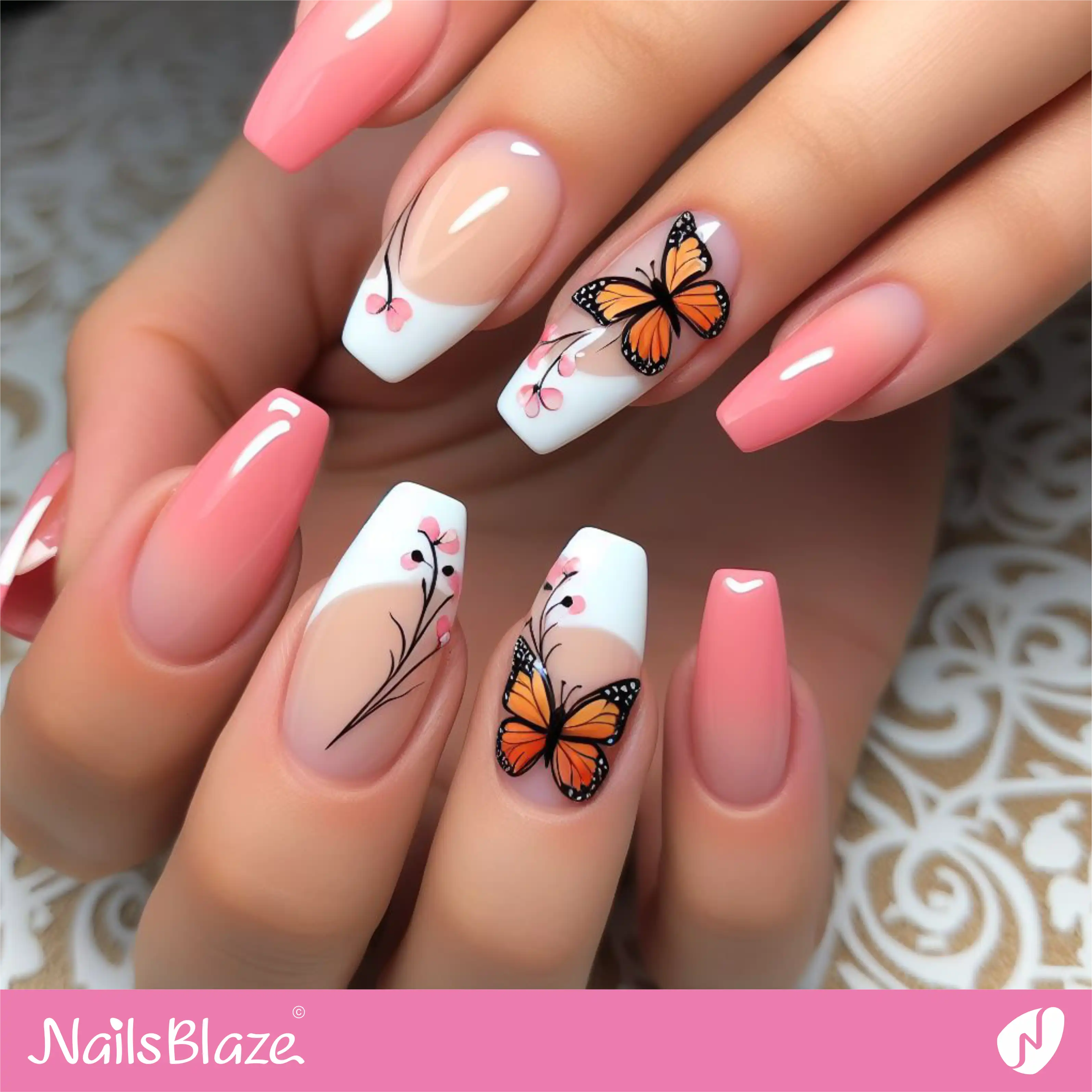 Peach Fuzz Butterfly Nail Design | Color of the Year 2024 - NB1782